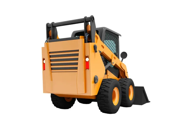 Modern orange mini loader on the back with black 3d rider on whi — Stock Photo, Image