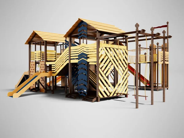 Nowoczesny drewniany plac zabaw dla nastolatków w lecie na plaży 3D Ren — Zdjęcie stockowe