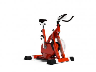 Beyaz ba ön aks 3d render ile Modern kırmızı bisiklet eğitmeni