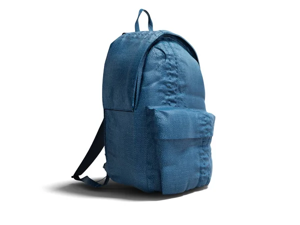 Moderner blauer Rucksack mit Stoff für Teenager 3D-Rendering auf weiß — Stockfoto
