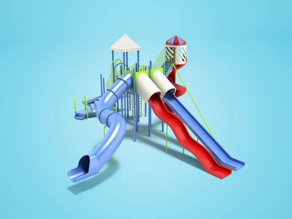 Moderno parco giochi blu per bambini per giochi d'acqua 3d renderer — Foto Stock