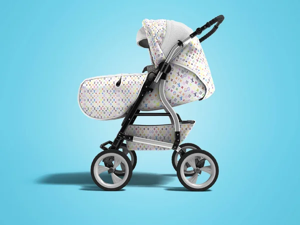 Stroller white with gray inserts with pocket holder below 3d ren — Stock Photo, Image