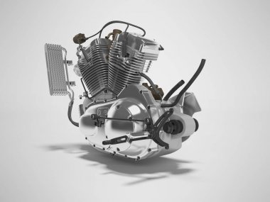konsept benzinli motor motosiklet iki silindir dişli kutusu 3d render