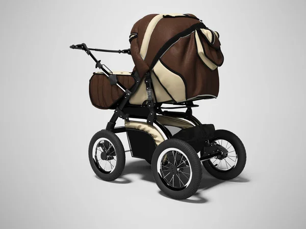 Modern concept stroller brown leather with white inserts 3d rend — Stock Photo, Image