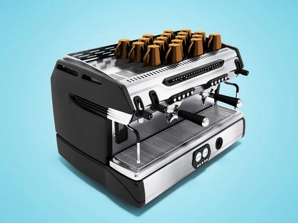 Moderne metalen koffiemachine op chotry Cup met set van 3D renderen — Stockfoto