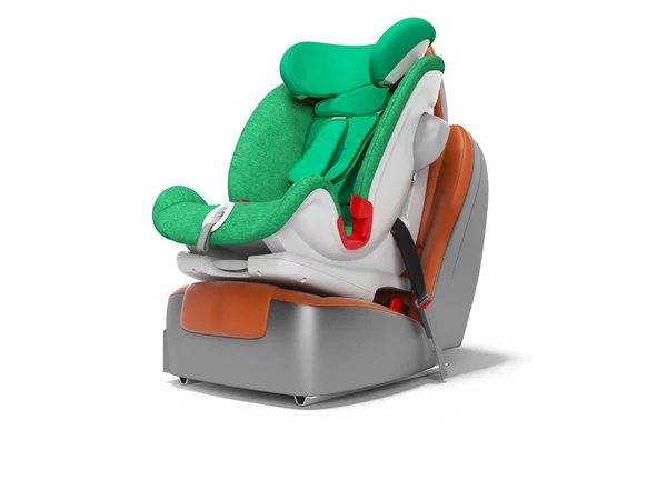 Зеленое детское автокресло для ребенка 3D рендеринг на белом фоне — стоковое фото