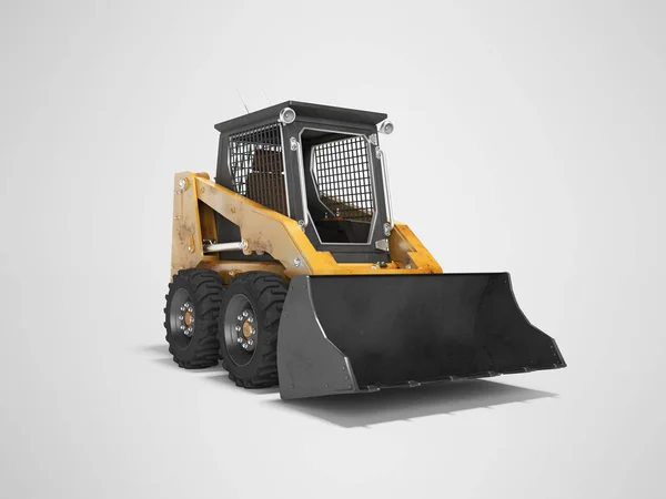 Oranje Skid Steer 3D renderen op grijze achtergrond met schaduw — Stockfoto