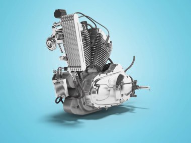 Gölge ile mavi arka plan üzerinde hava soğutma sistemi 3d render ile Motosiklet motoru