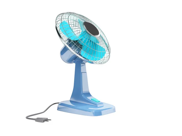 Ventilador azul para esfriar o escritório desktop renderização 3d no backgroun branco — Fotografia de Stock