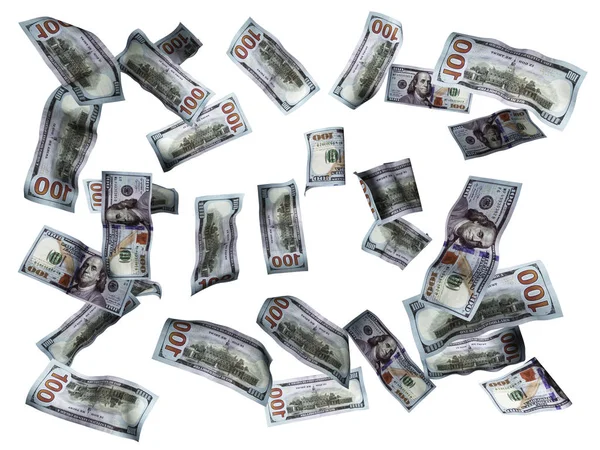 Concepto de billetes de dólar cayendo en suelo blanco 3d rendir en blanco b —  Fotos de Stock