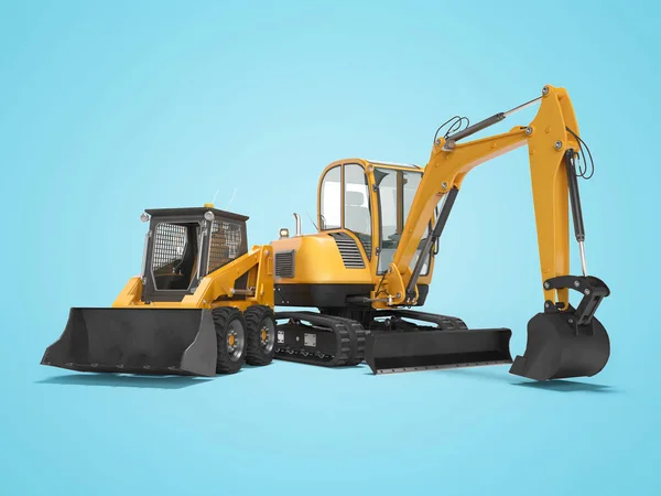 Orange mini crawler excavator and mini loader isolated 3d render — Stock Photo, Image