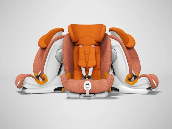 Оранжевое автомобильное кресло три штуки 3D-рендеринга переднего вида на заднем плане — стоковое фото
