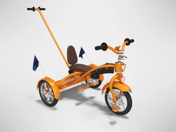 Oranžové dětské kolo s teleskopickou rukojetí pro rodiče 3D potrhat — Stock fotografie