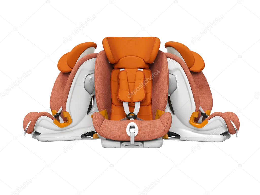 Orange car seat three pieces front view 3d render on white backg