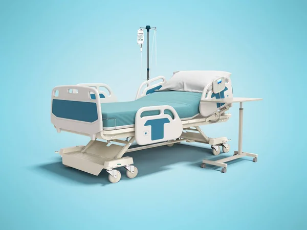 Concept lit d'hôpital avec commande électronique de la console avec compte-gouttes et table rendu 3d sur fond bleu avec ombre — Photo