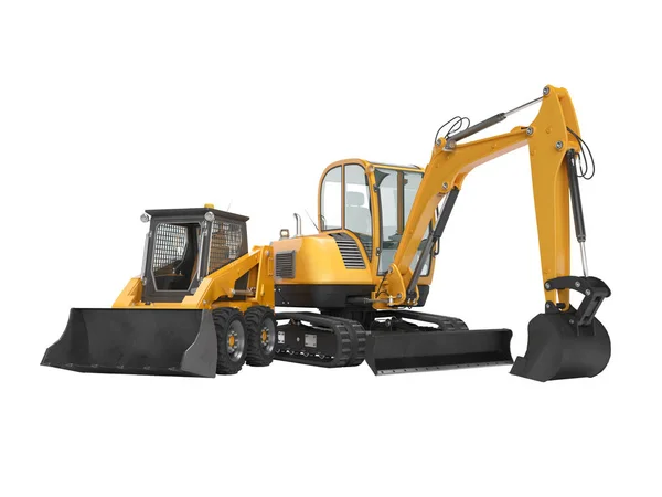 Orange mini crawler excavator and mini loader isolated 3d render — Stock Photo, Image