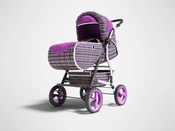 Фиолетовая детская коляска с тканевой клеткой для малыша — стоковое фото