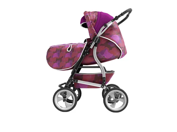 Purple baby stroller isolated left view 3d render on white backg — Stock Photo, Image