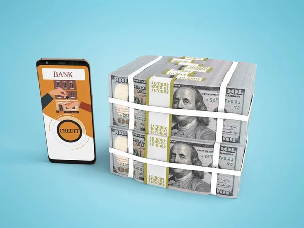 スマートフォン3Dレンドを介した銀行ローンのドルの概念スタック — ストック写真