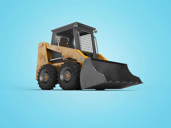 Orange diesel loader with front bucket 3d render on blue backgro — Stock Photo, Image