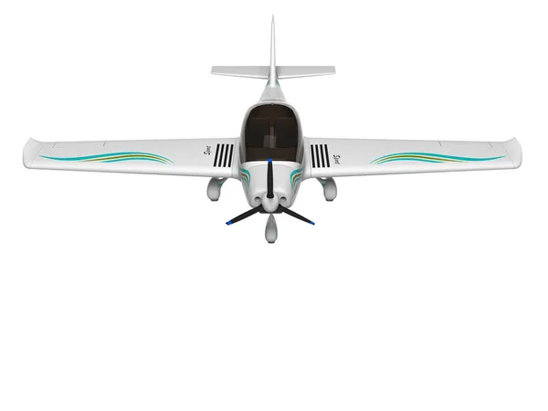 Wit licht vliegtuig vliegt neer met blauwe inzetstukken op de vleugels 3 — Stockfoto