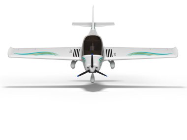 Kanatlarında mavi izler olan beyaz hafif uçaklar iniyor.