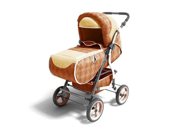 Kinderwagen aus braunem Leder mit Babytuch isoliert 3d Render auf whi — Stockfoto