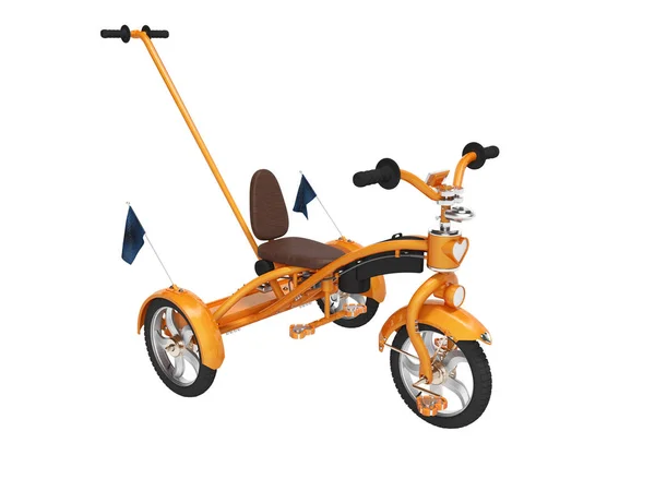Oranžové dětské kolo s teleskopickou rukojetí pro rodiče 3D potrhat — Stock fotografie