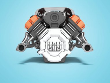 Araba motoru kırmızı izole arka görünüm 3d mavi arka plan w render