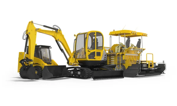 Grupo amarelo de máquinas pesadas escavadeira mini paver loader 3d i — Fotografia de Stock