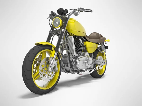 Gelbes Motorrad an zwei Stellen Vorderansicht 3D-Rendering auf grauem Rücken — Stockfoto