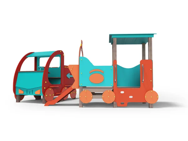 Red azul coche y tren parque infantil para niños con tobogán 3D ren — Foto de Stock