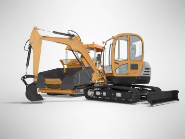 Turuncu ağır makine ekskavatör paver 3d gri b illüstrasyon
