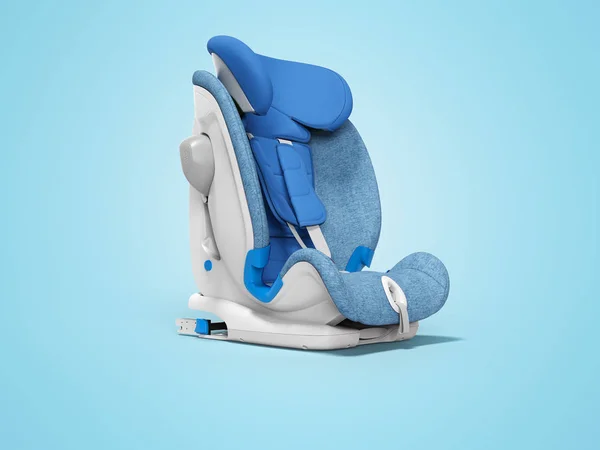 蓝色婴儿座椅的汽车3D渲染蓝色背景与沙 — 图库照片