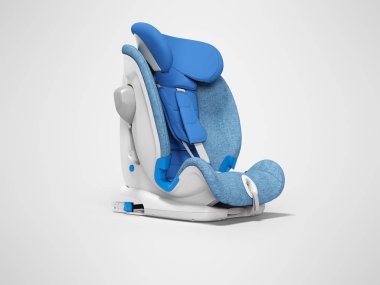 Sha ile gri arka planda araba 3d render için mavi bebek koltuğu