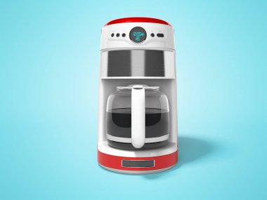 Blu üzerinde 3d render içinde cam su ısıtıcısı ile Kırmızı kahve makinesi