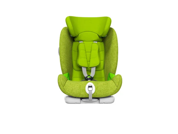 Зеленое детское сиденье для автомобиля вид спереди 3d рендерить на белой backgroun — стоковое фото