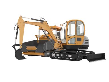 Turuncu ağır makine ekskavatör paver 3d illüstrasyon beyaz 