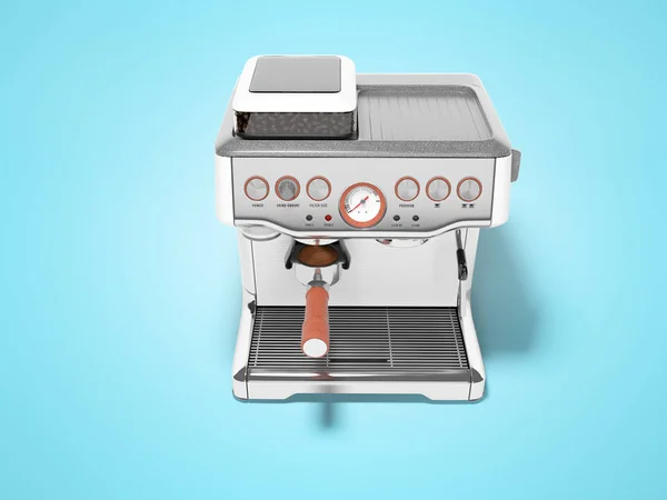 Carob Espresso koffiezetapparaat met capaciteit voor koffie 3D renderen illustratie op blauwe achtergrond met schaduw — Stockfoto