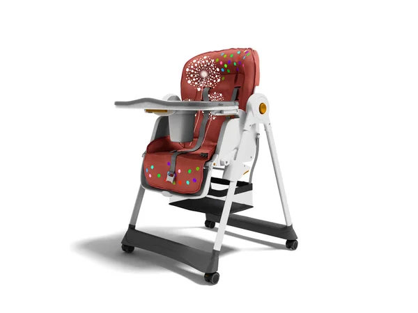 Cadeira alta vermelha para jogos e alimentando o bebê renderizar 3d em branco — Fotografia de Stock