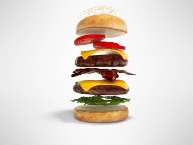 Katmanlar 3d render illüstrasyon o hamburger oluşturma kavramı