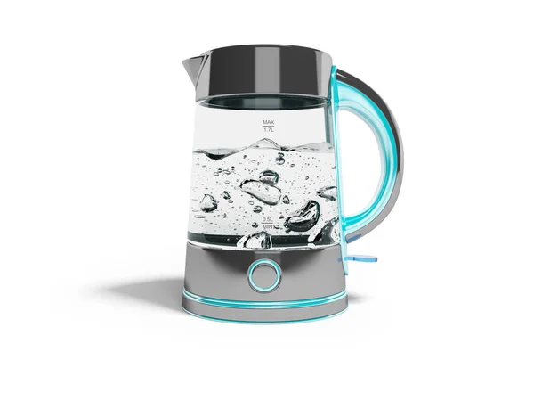 Concept elektrische waterkoker met knop op statief met kokend water — Stockfoto