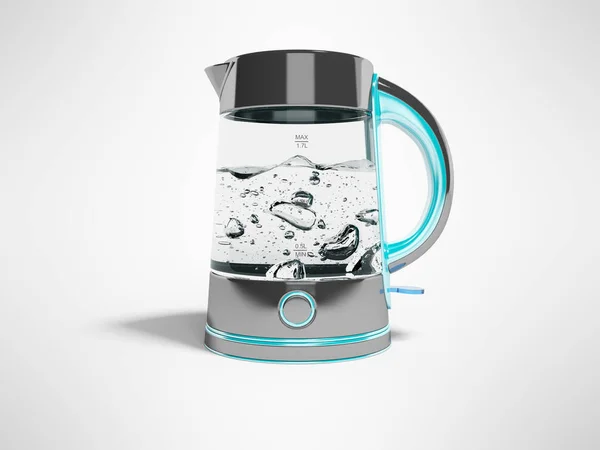 Koncepcyjny czajnik elektryczny z przyciskiem na stojaku z wrzącą wodą — Zdjęcie stockowe