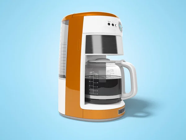 Oranje Drip Koffiezetapparaat met waterkoker van glas 3D renderen illustratie op blauwe achtergrond met schaduw — Stockfoto