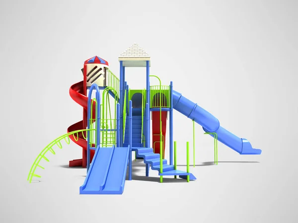 Parco giochi blu per bambini con scale con scivolo a spirale rosso — Foto Stock