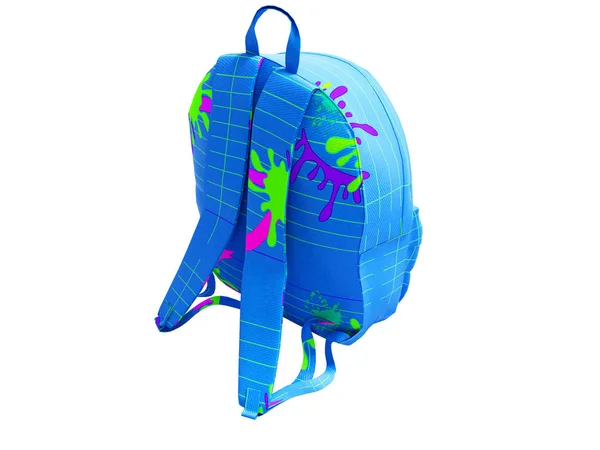 Mavi genç sırt çantası okul 3d beyaz arka plan hiçbir sh render — Stok fotoğraf