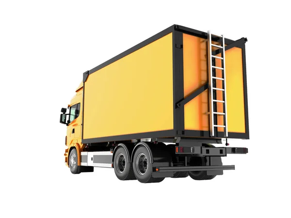 Оранжевый грузовик грузоподъемностью до пяти тонн заднего вида — стоковое фото