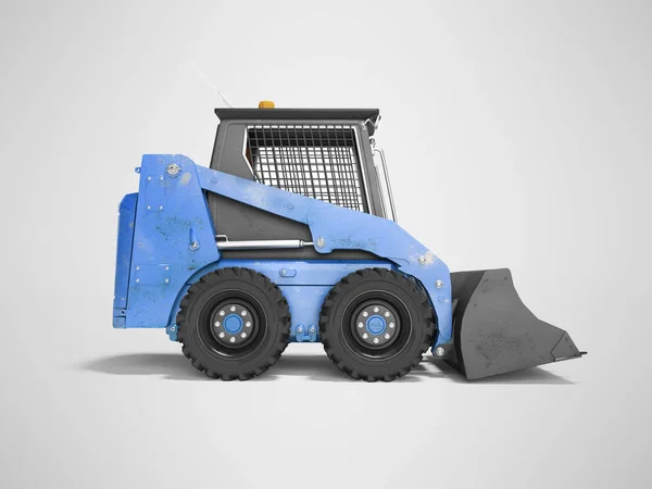 Construction machinery blue mini loader side view 3d render on g — Stock Photo, Image