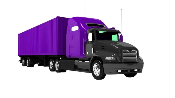 Black truck with purple trailer for long trips with goods abroad — Stock Photo, Image