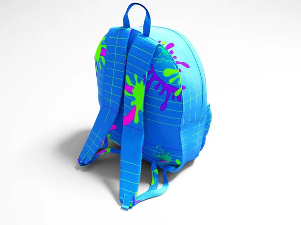 Blauer Teenager-Rucksack Schule 3D-Rendering auf grauem Hintergrund mit s — Stockfoto